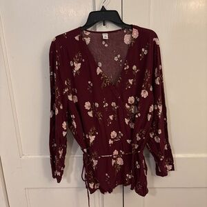 Maroon floral print blouse